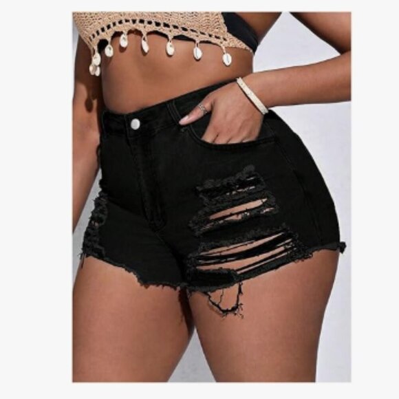 SOLY HUX Women's Plus Size Ripped Denim Shorts - Picture 2 of 6